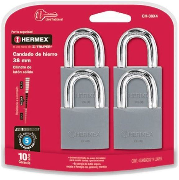 Imagen de Candado Hierro 38mm x4 c/llave igual ch38x4 hermex