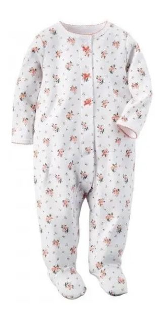 Imagen de Enterito Pijama Con Pie Blanco Floral Nena Algodon Blanco 9 Meses