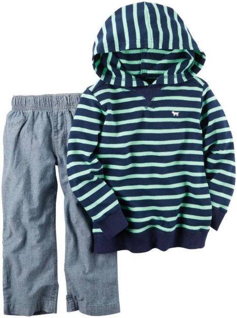Imagen de Conjunto De Buzo Con Capucha Y Pantalón Rayas Algodon Azul Oscuro/verde 2t