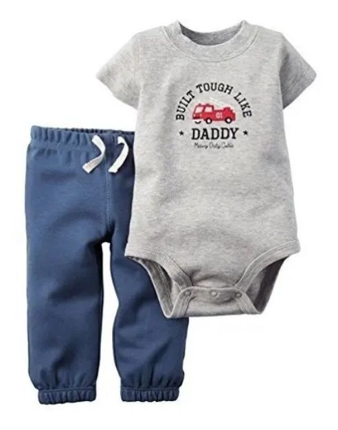 Imagen de Set De 2 Piezas Body Mangas Cortas Y Calza Con Cordón Algodo Azul 24 Meses