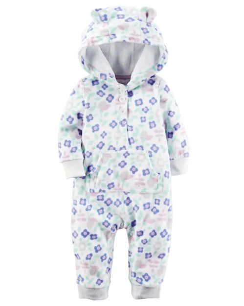 Imagen de Enterito Pijama Carter´s Floral Con Capucha Y Orejitas 3d Blanco 12 Meses