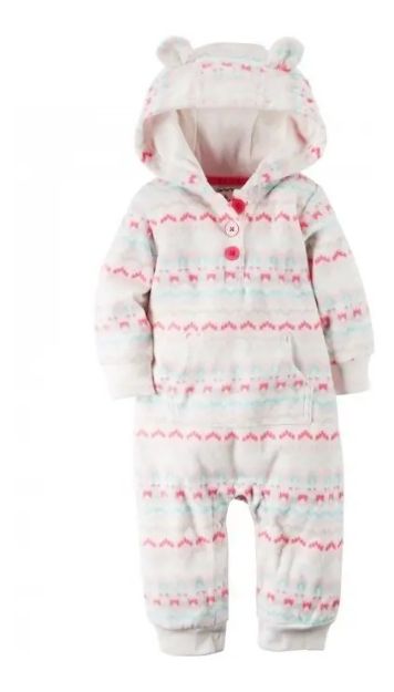 Imagen de Enterito Pijama Carter´s Azteca Con Capucha Y Orejitas 3d  Blanco/rojo 12 Meses