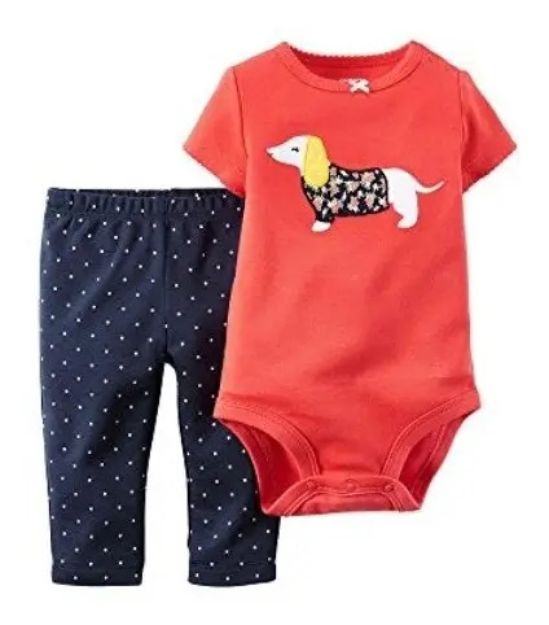Imagen de Conjunto Calza Y Body Mangas Cortas Puppy Nena Algodón Bebes Rojo 18 Meses
