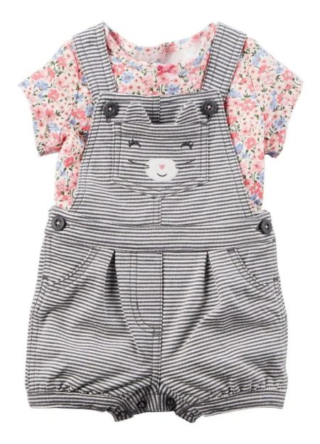 Imagen de Conjunto  Enterito Con Peto Y Remera Manga Corta Nena Gris Claro 24 Meses