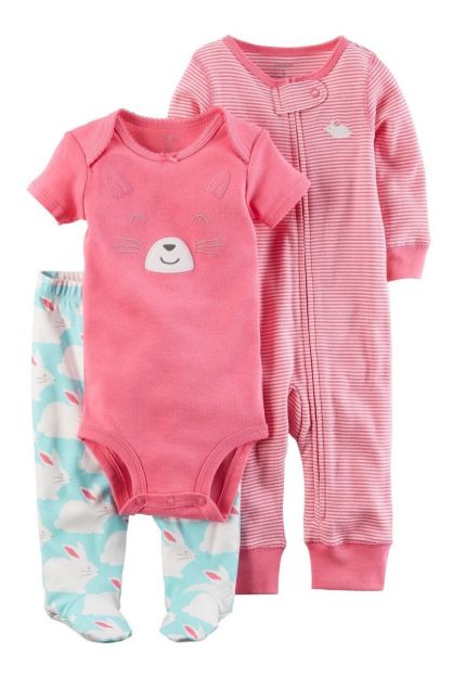 Imagen de Conjunto 3 Piezas Carter Body, Calza, Enterito Rosa Nena Rosa 9 Meses