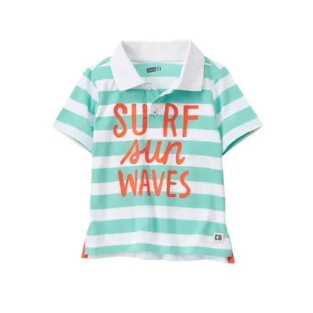 Imagen de Remera Con Cuello A Rayas Mangas Cortas Algodón Niños Crazy8 Turquesa Rayas 3t