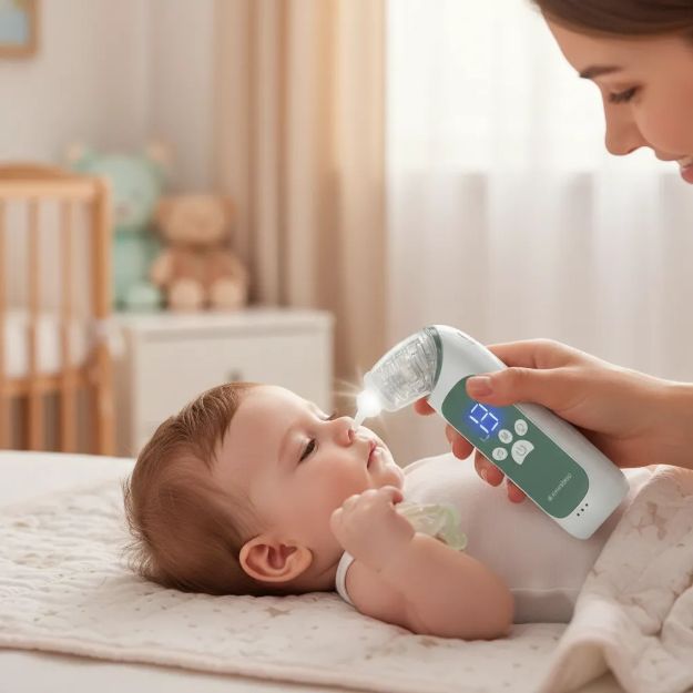 Imagen de Aspirador Nasal Electrico C/ Luz Recargable Bebes Kikkaboo Verde Claro