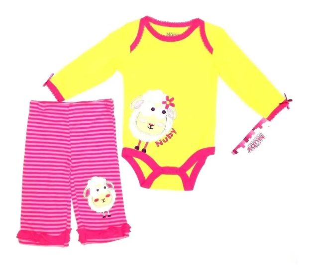 Imagen de Conjunto De Body Mangas Largas Y Calza Nuby Bebés Algodón Amarillo 3-6 Meses