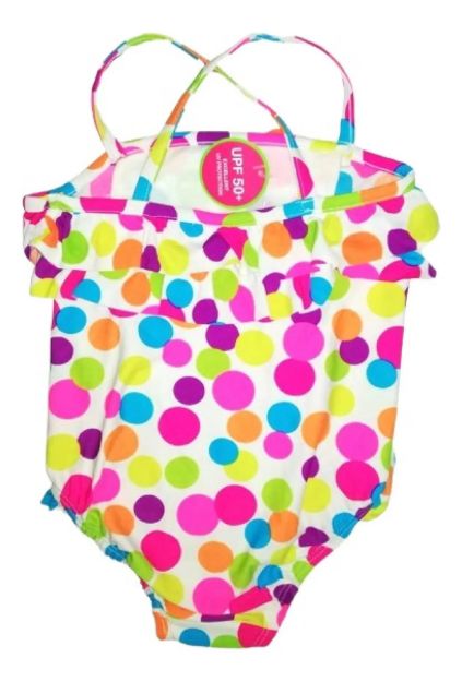 Imagen de Mallas Cuerpo Entero Bolitas De Colores Niñas Playa Fucsia-blanco 4t
