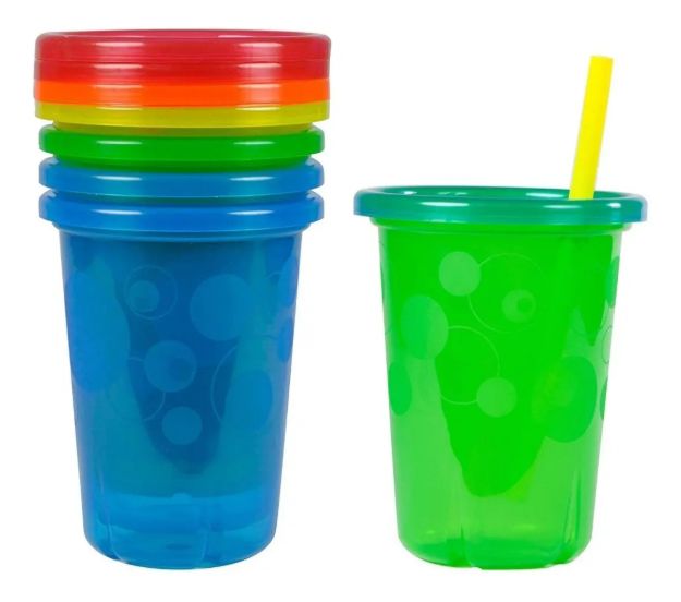 Imagen de Set De 4 Vasos Con Sorbitos Y Tapas The First Year 296ml Multicolor Liso