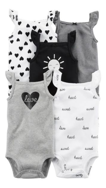 Imagen de Conjunto 5 Bodies Mangas Con Vuelitos Verano Love Negro 24 Meses