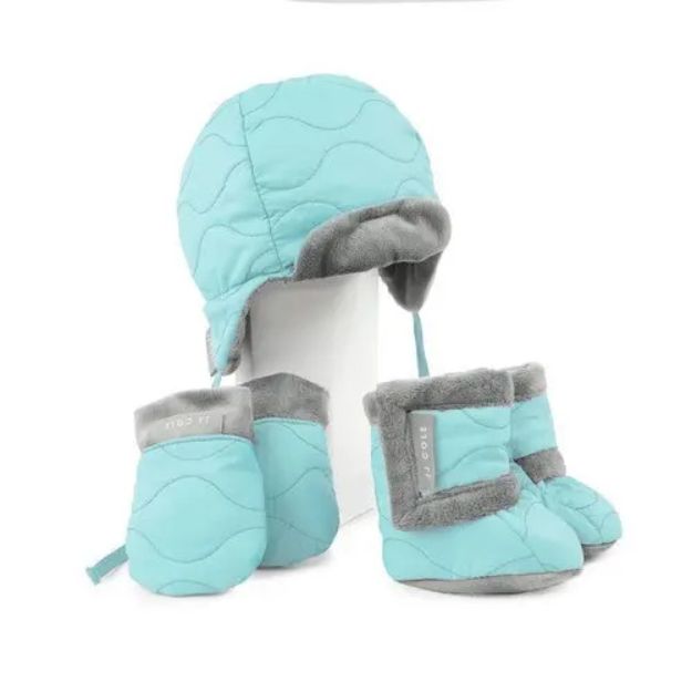 Imagen de Set Gorro Con Orejeras, Botines Y Mitones Aqua Jjcole  Celeste 0-6 Meses