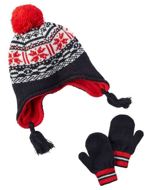 Imagen de Gorro Tejido Con Orejera, Mitones Con Forro Interior Carter Negro 2t-4t