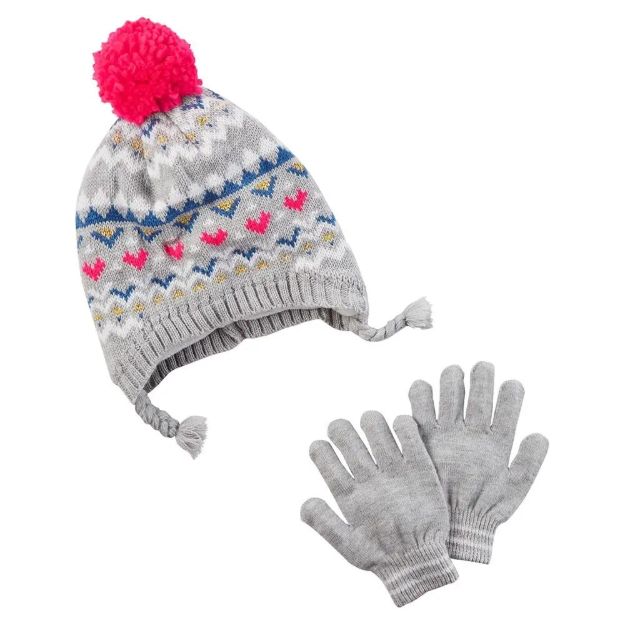 Imagen de Gorro Tejido Y Mitones Con Forro Interior Carter Nena Gris Claro