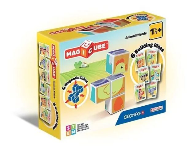 Imagen de Puzzle Cubos Magnéticos Animales Geomag 4 Piezas Didácticos Amarillo
