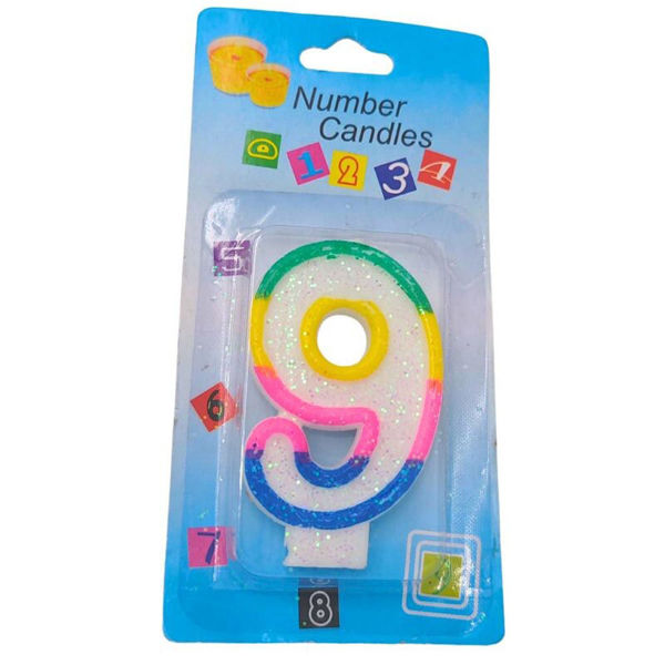 Imagen de Vela Numero 9 Borde Multicolor
