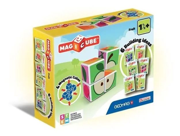 Imagen de Puzzle Cubos Magnéticos Frutas Geomag 4  Piezas Didácticos Verde Musgo