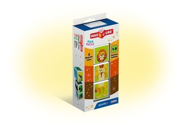 Imagen de Puzzle Cubos Magnéticos Savana Animales Geomag 3 Piezas  Amarillo