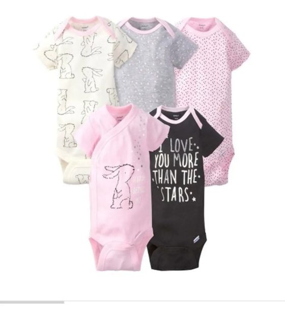 Imagen de Pack X5 Bodies Manga Corta Bebés Algodón Gerber Conejita Rosa 6-9m