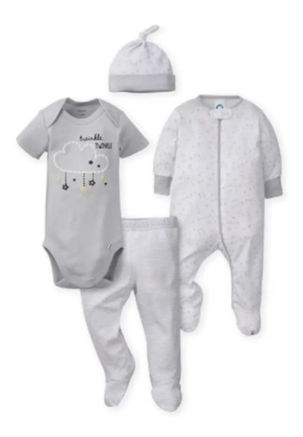 Imagen de Conjunto De Bodie, Enterito Pantalón Gorro Corderito Gerber  Gris 0-3m