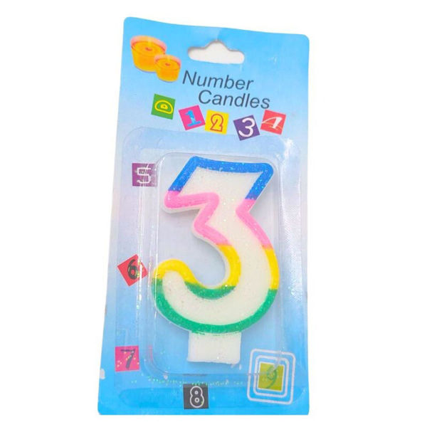 Imagen de Vela Numero 3 Borde Multicolor