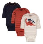 Imagen de Pack De 3 Bodies Mangas Largas Gerber Dino Bebés Invierno Terracota 6-9m