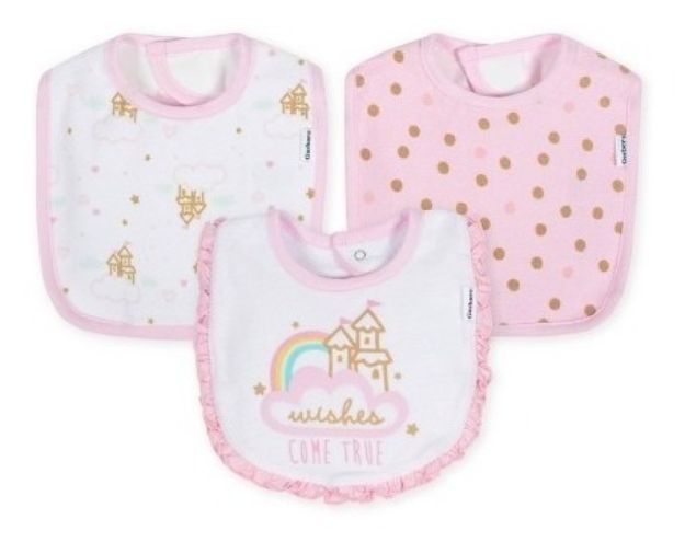 Imagen de Pack De 3 Baberos De Tela Impermeable Gerber  Princesas Princesa Rosa One Size