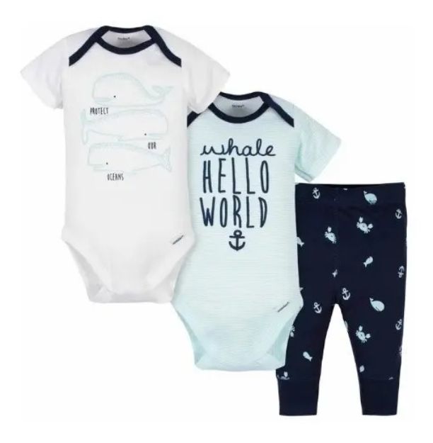 Imagen de Pack De 2 Bodies Manga Corta Y Pantalon Whale Algodón Gerber Azul Marino 6-9m