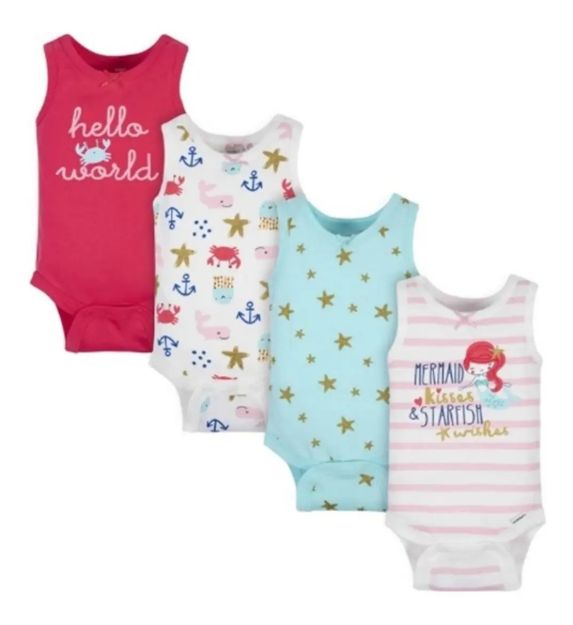 Imagen de Pack De 4 Bodies Musculosas Diseño Sirena Gerber Algodón Rosa Claro 24m