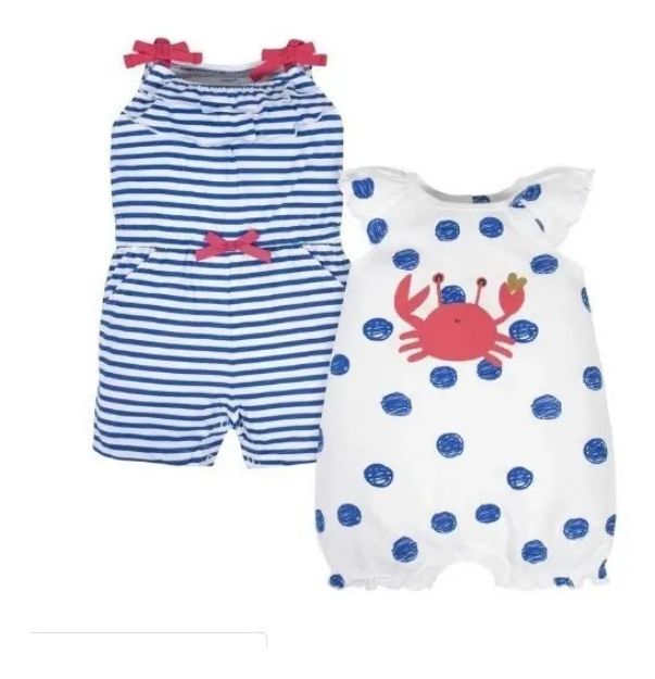 Imagen de Pack X2 Romper Bebés Algodón Cangrejito De Mar Gerber Blanco 24m