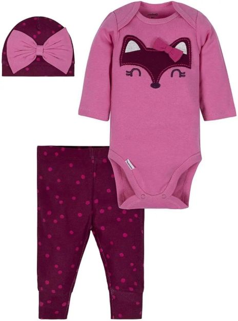 Imagen de Set 3 Piezas Body Manga/l, Calza Gorro Zorro Fucsia Bebes Fucsia 6-9