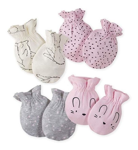 Imagen de Packs X 4 Mitones Algodón Conejitos Gerber Para Bebes 0-3m Rosa 0 A 3 Meses