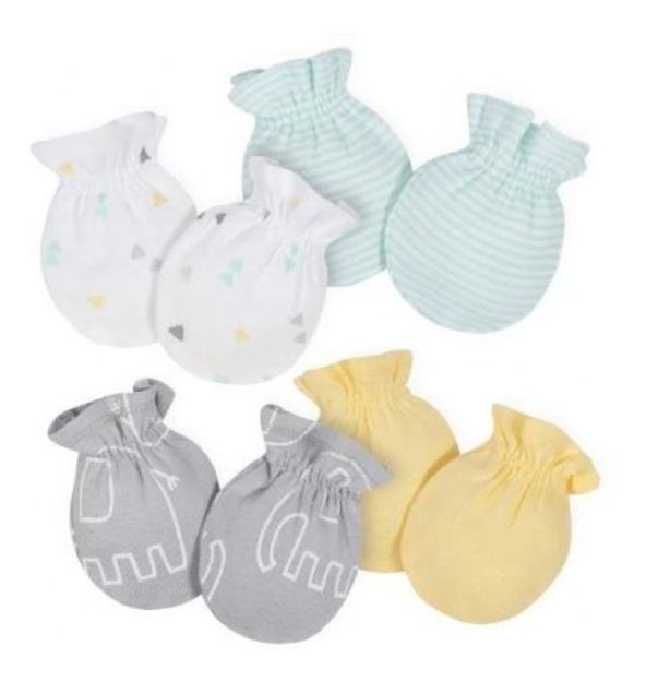 Imagen de Packs X 4 Mitones Algodón Animales Gerber Para Bebes 0-3m Verde Claro 0 A 3 Meses