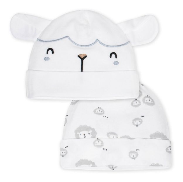 Imagen de Set X 2 Gorros Algodón Ovejitas Gerber Bebés De 0 A 6 M Blanco 0-6 M