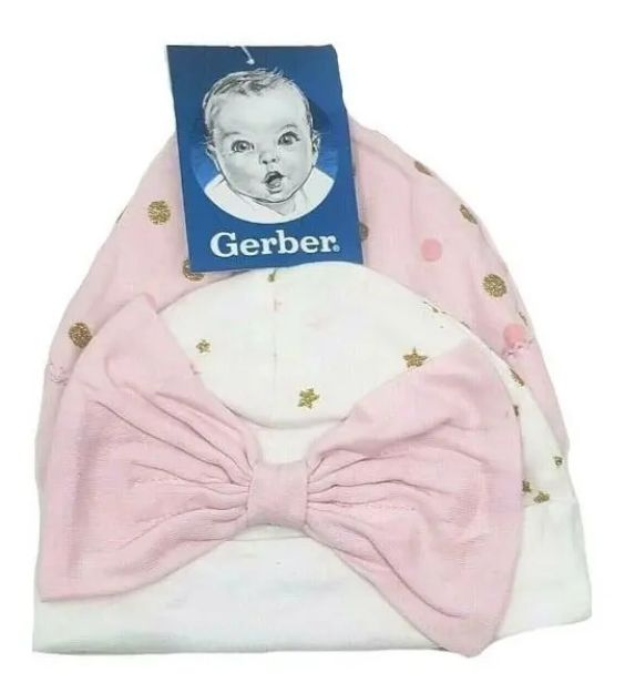 Imagen de Set De 2 Gorros Princesa Rosa Algodón Gerber 0 A 6 Meses Rosa 0 A 6 Meses