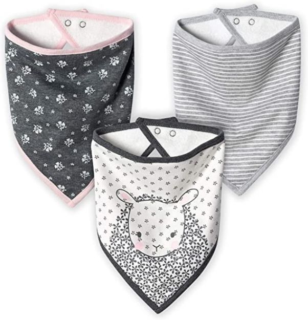 Imagen de Pack X3 Baberos Toalla Bandana Algodón Orgánico Just Born  Lamb Gris Standar