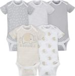Imagen de Set De 5 Bodies Manga Corta Algodón Neutral Elefantes Gerber Beige 3 A 6 Meses