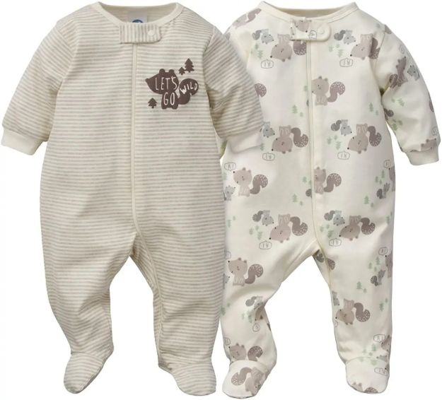 Imagen de Set De 2 Enteritos Con Pie Algodon Orgánico Bosque Gerber Beige 3 A 6 Meses