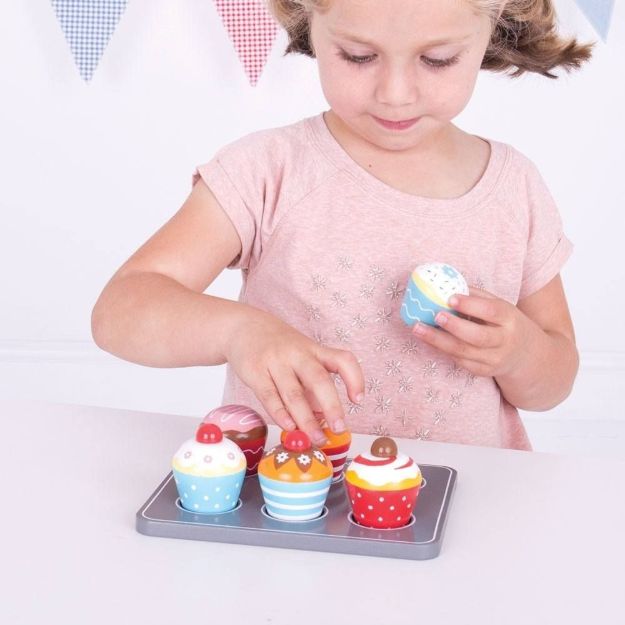 Imagen de Juego De Madera Buffet De Muffins Bigjigs Niños 3 Años+ Azul