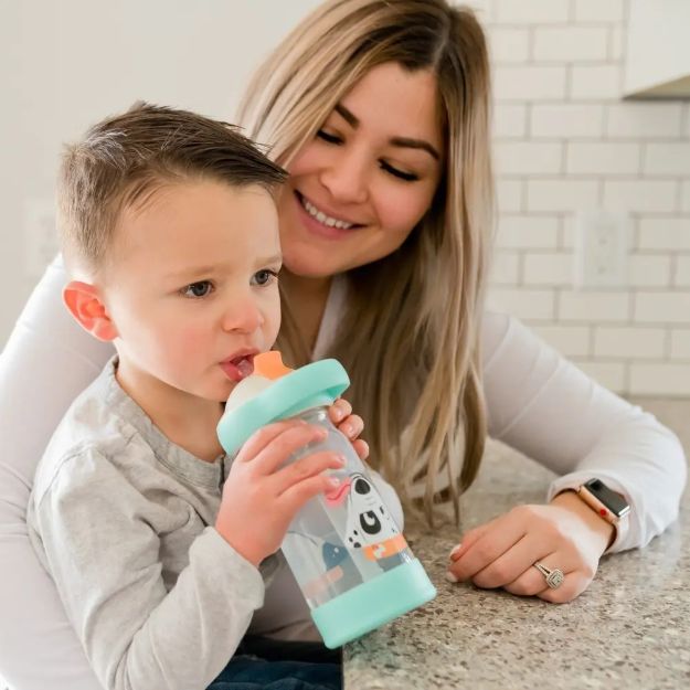 Imagen de Botella Con Sorbito Silicona Y Huesito Flotante Bebes 24m+ Blanco Perrito
