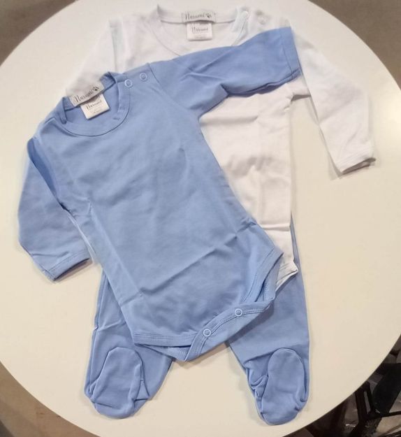 Imagen de Pack De 2 Bodies Manga Largas Y Pelele Con Pie Bebes Algodon Azul 3 A 6 Meses
