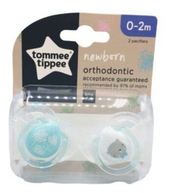 Imagen de Set De 2 Chupetes Ortodonticos Bebes Recien Nacidos Silicona Celeste 0 A 2 Meses