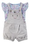 Imagen de Conjunto Para Bebés Remera Manga Corta Y Overol Floral Gris 24 Meses