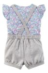 Imagen de Conjunto Para Bebés Remera Manga Corta Y Overol Floral Gris 24 Meses