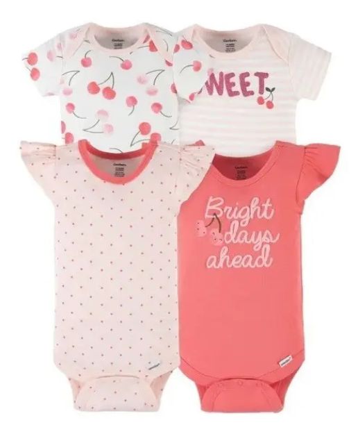 Imagen de Pack De 4 Bodies Manga Corta Algodón Bebes Verano Gerber Coral 24 Meses