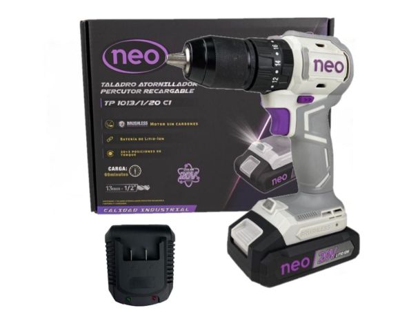 Imagen de Taladro C/Percutor C/Bat 2Ah Neo 20V Brushless  - Ynter