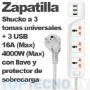 Imagen de Alargue Zapatilla 2m 1 Schuko, 3 Tom Univ, 3 USB 4000W - Ynter Industrial