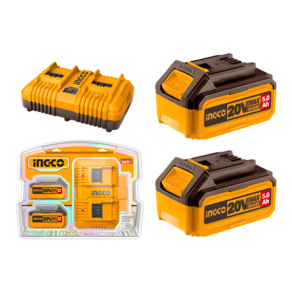 Imagen de SET X 2 BATERIAS 20V 5AMP + 1 CARGADOR INGCO - Ynter Industrial