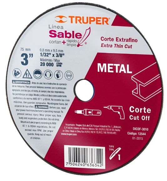Imagen de Disco Corte 3" - 75MM  Truper P/Amoladora Neumática X 6Uni -ynter Ind.