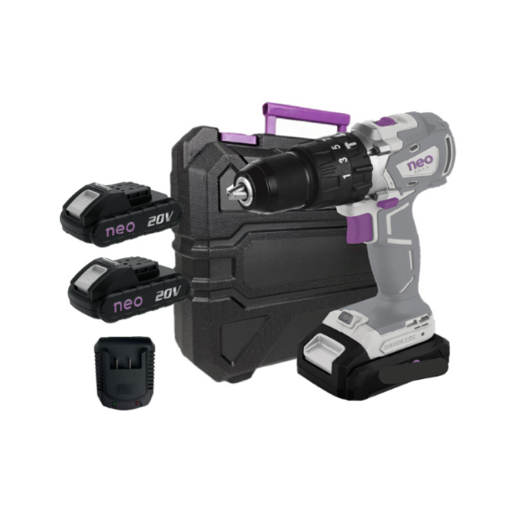 Imagen de Taladro C/Percutor C/2Bat 2Ah Neo 20V Brushless  - Ynter